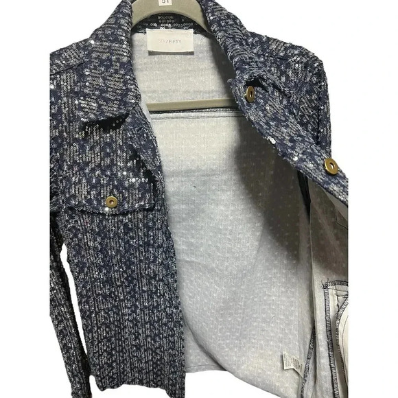 Six Fifty Boutique Pixie Jacket Denim Blue Sequin NWT Size Small - Picture 4 of 6